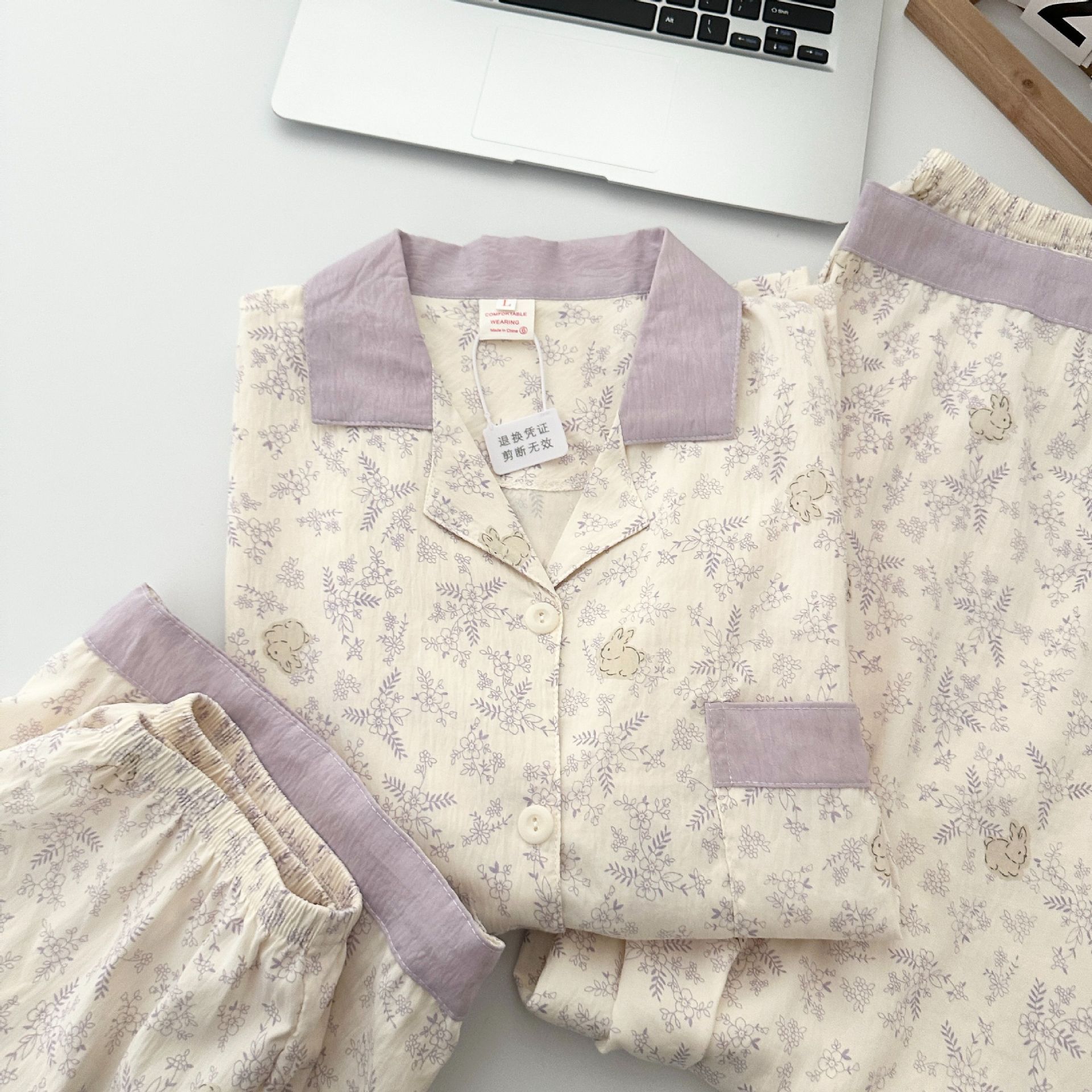 Nueva nube de algodón 120g versión coreana de tres piezas pijamas ins verano mujer nube de algodón manga corta estudiante dibujos animados casa