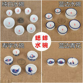 蛐蛐 寿字蟋蟀白瓷水盆  水 水盂爬虫用具鸣虫蓝边水碗用品青花