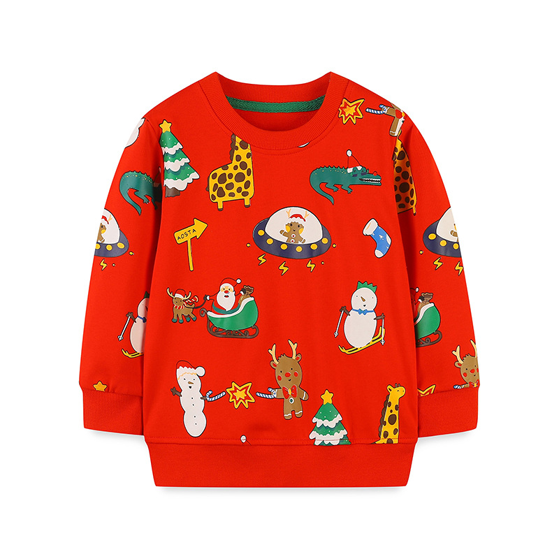 Sudadera Infantil de Otoño Estilo Europeo y Americano, Sudadera Navideña para Niños, Jersey con Cuello Redondo y Dibujos Animados para Niños Pequeños