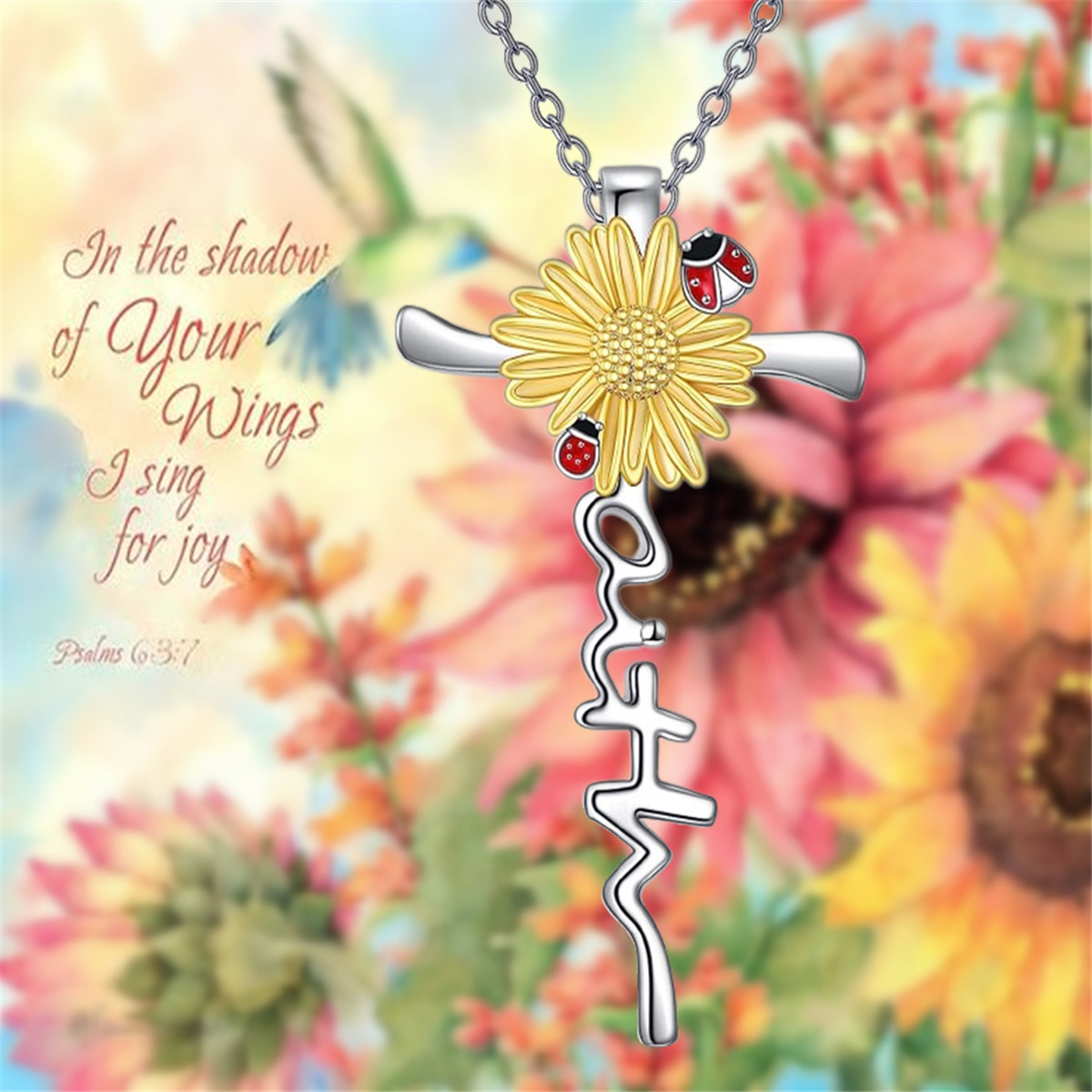 Collier pendentif croix tournesol coccinelle pour femme élégant_voghion.com