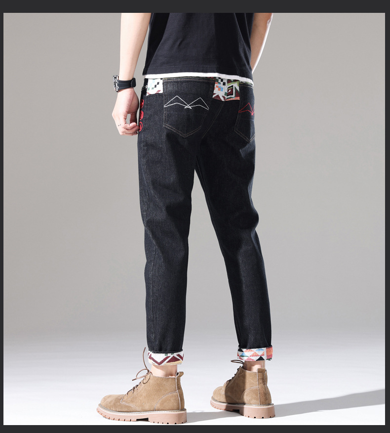 brand embroidered denim jeans for men in summer, thin Korean version, trendy casual, slim fit, small foot_voghion.com