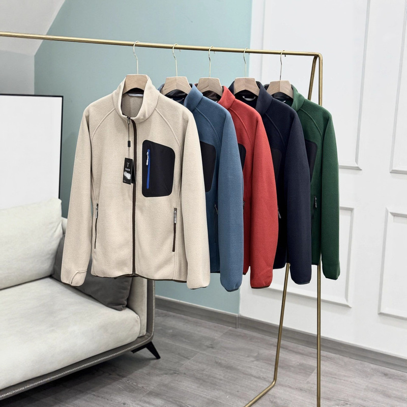 2025 Spring and Autumn Outdoor Ultra-Light Warm Heat-Gathering Fleece Stand Collar Polar Fleece 7655 Men's Cardigan Jacket