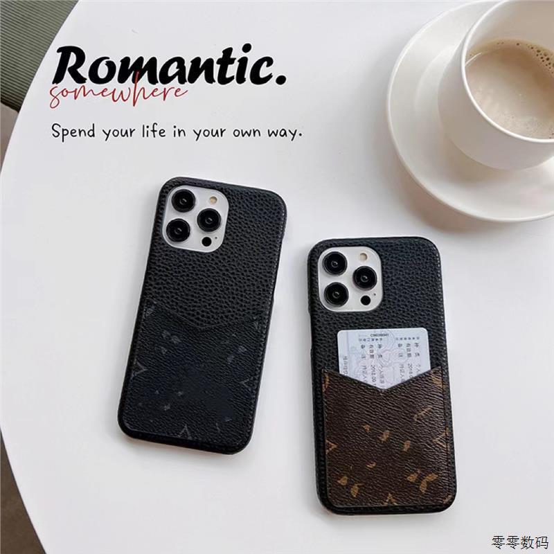 Classic Trendy Brand Card Phone Case Suitable for Iphone17Promax Leather Half-Pack Apple 15Pro Pebbled Pattern