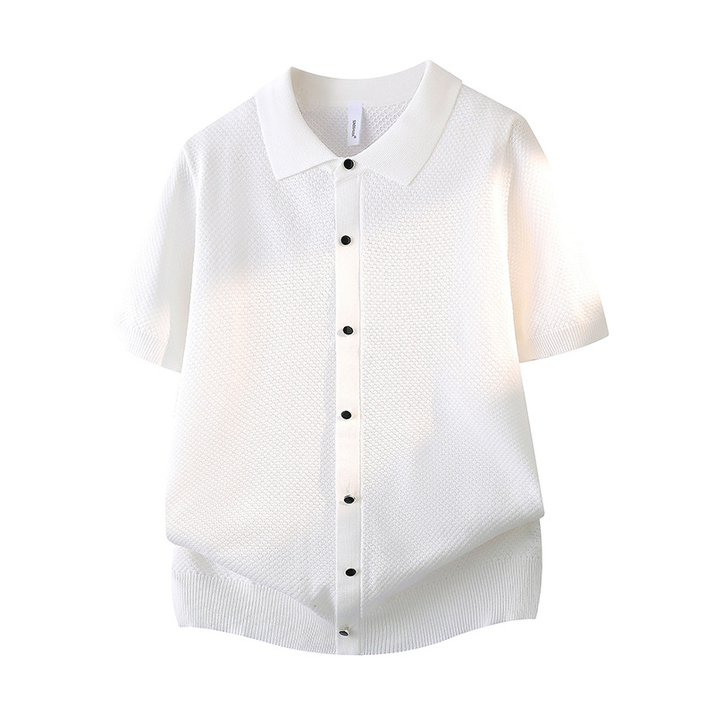 Polo camiseta collar camiseta de punto camiseta de manga corta camiseta hombre waffle cardigán viejo dinero viento hielo seda fábrica transfronteriza al por mayor