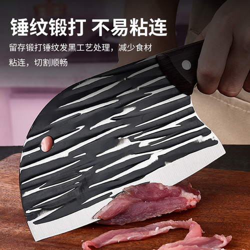 阳江厂家网红刀锻打锤纹鱼头刀厨房家用不锈钢菜刀超锋利切片刀