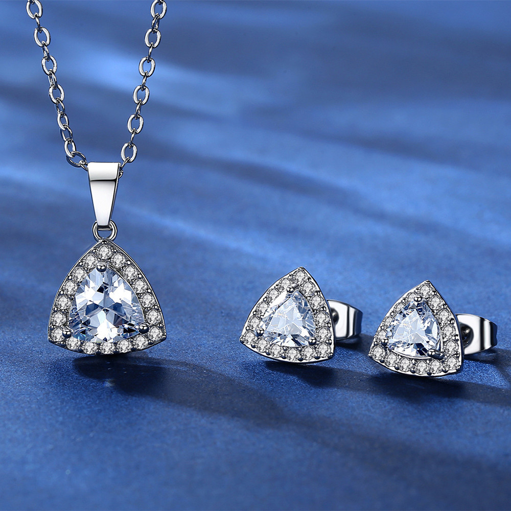 Simple Zircon Micro-inlaid Triangle Necklace Earrings Set display picture 4