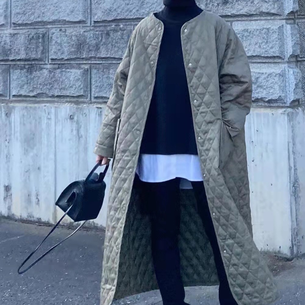 Comercio exterior orden original en stock 2023 otoño e invierno nuevo japonés ocio personalidad engrosada algodón diamante largo abrigo de algodón