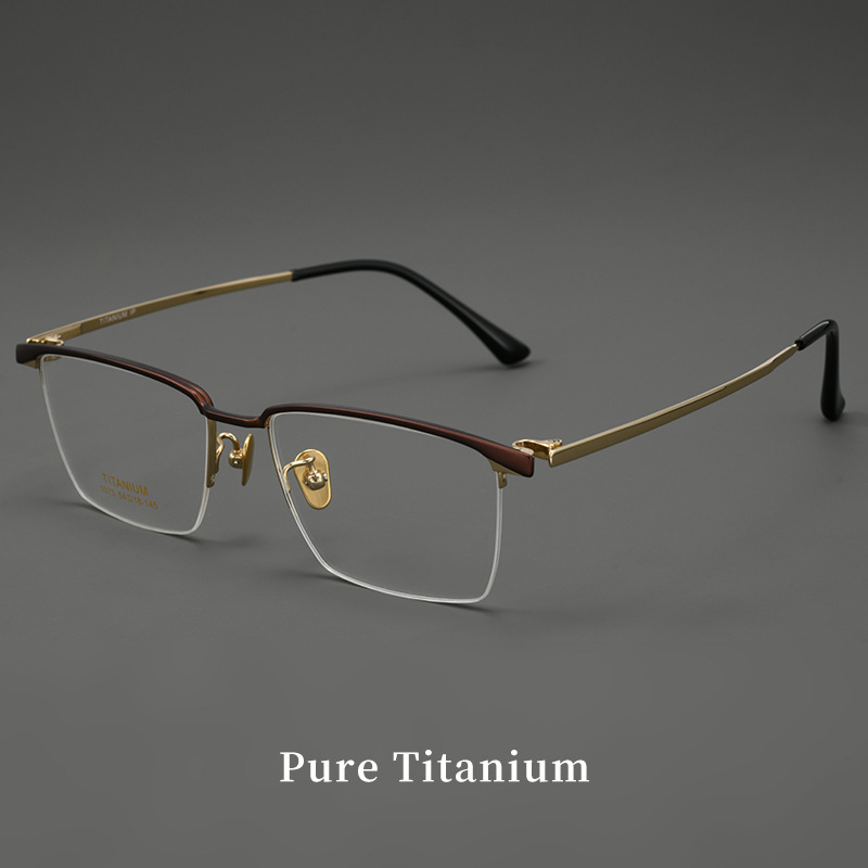 Reverse R Hinge Half-Frame Designer Pure Titanium Eyeglass Frame Full Titanium Square Frame Business Men's Ultra-Light 10g Frame 1073Cn Reverse R Hinge Half-Frame Designer Pure Titanium Eyeglass Frame Full Titanium Square Frame Business Men's Ultra-Light 10g Frame 1073Cn