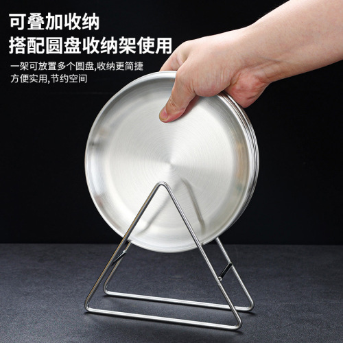 Korean stainless steel round plate golden bone plate set with storage rack bone plate snack plate iron plate