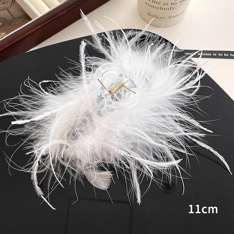 Clip de espalda de mujer de horquilla de pluma grande clip de tiburón de piel de avestruz clip de pelo negro de alto grado tocado