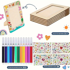 国境を越えた子供の DIY 落書きおもちゃ木製工芸品手描き木板絵画フォトフレーム絵画