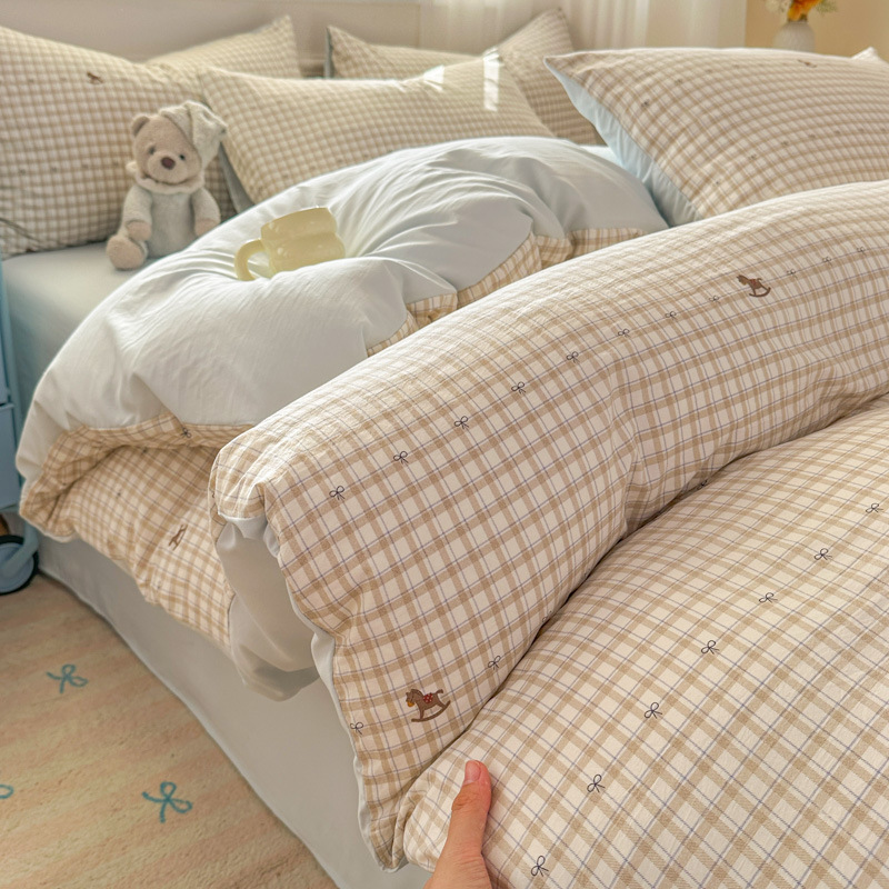 Cama de clase A ultra suave para madres y bebés con cuatro piezas de algodón puro desnudo para dormir sábanas de doble hilo cubierta dormitorio con tres y cuatro piezas