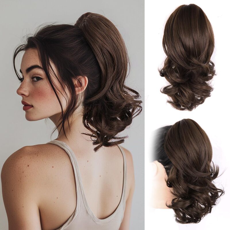 Cross-Border European and American Wig Ponytail Short Curly Hair Half-Tied Waterfall Grab Clip Ponytail Wholesale Fluffy Ponytail