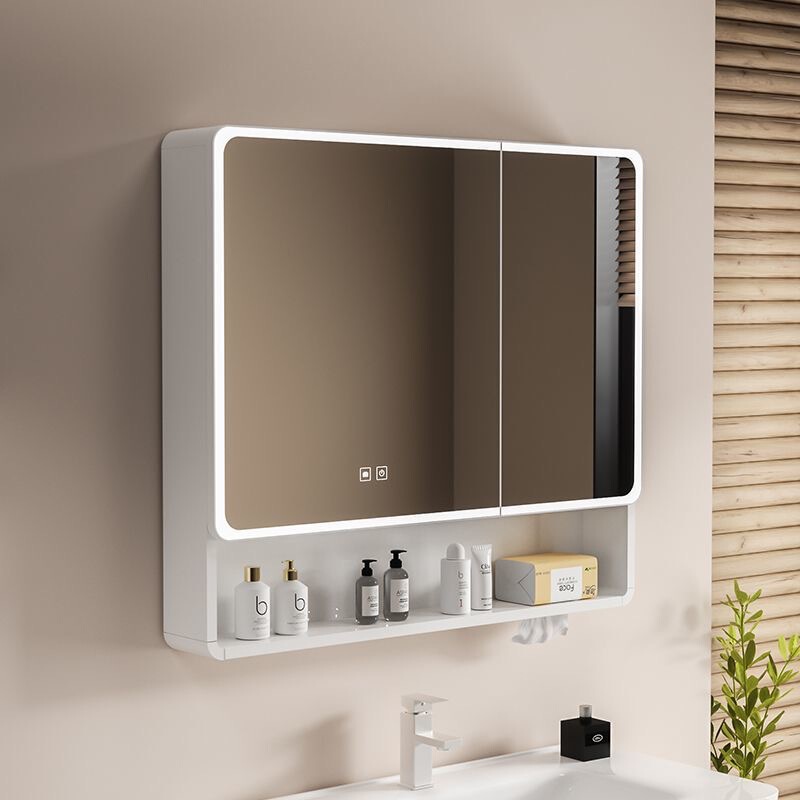 Space Aluminum Separate Bathroom Mirror Cabinet Bathroom Storage Storage Cabinet Smart LED Light Luminous Mirror Table with Tissue Hole
