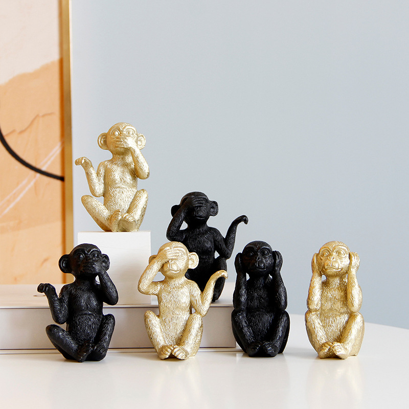 北欧风创意动物摆件猴子造型套装家居工艺品客厅桌面摆件装饰