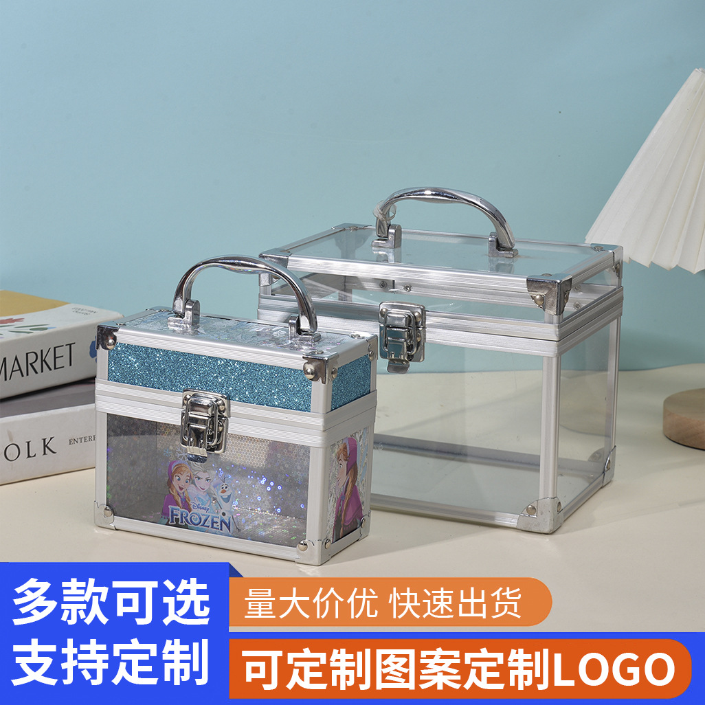 Fábrica personalizada acrílico caja de maquillaje caja de almacenamiento transparente de gran capacidad aleación de aluminio joyas de almacenamiento herramientas maleta