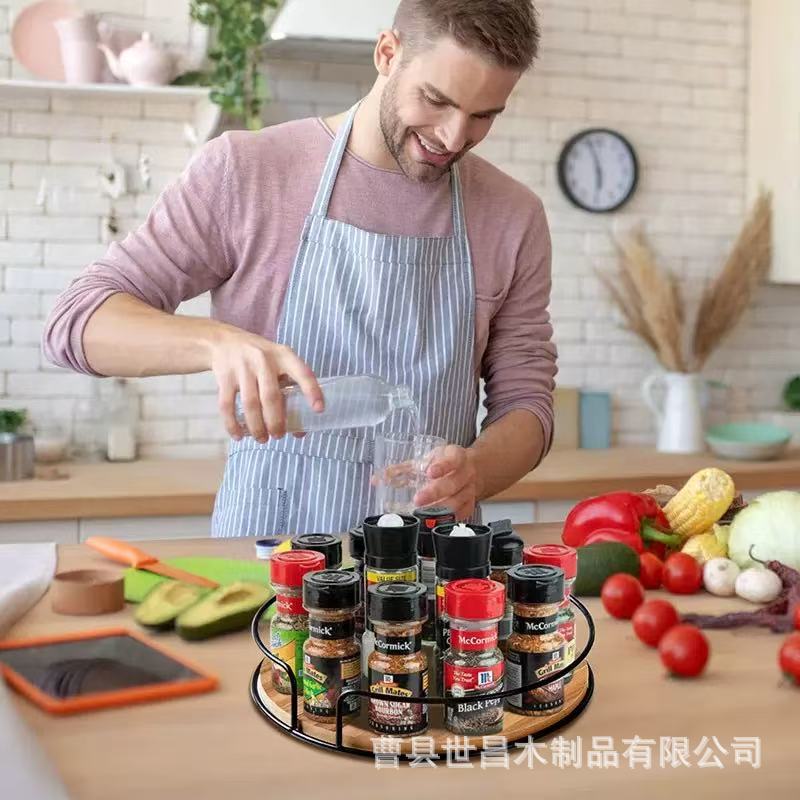 木製回転キッチン調味料缶整理棚二重油塩渍け酢収納棚コーヒーミルクティー缶収納棚|undefined