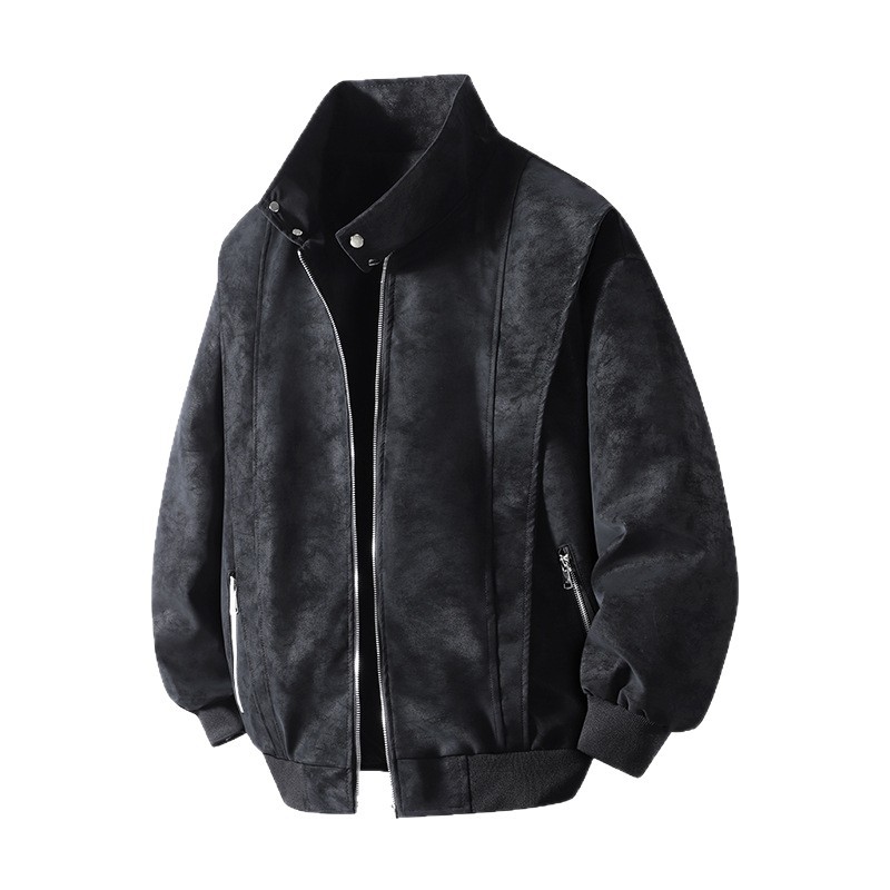 Chaqueta transfronteriza para hombres primavera y otoño comercio exterior estilo americano retro cuello de béisbol ocio suelto abrigo de cuero lavado con agua abrigo de hombre de estilo portugués