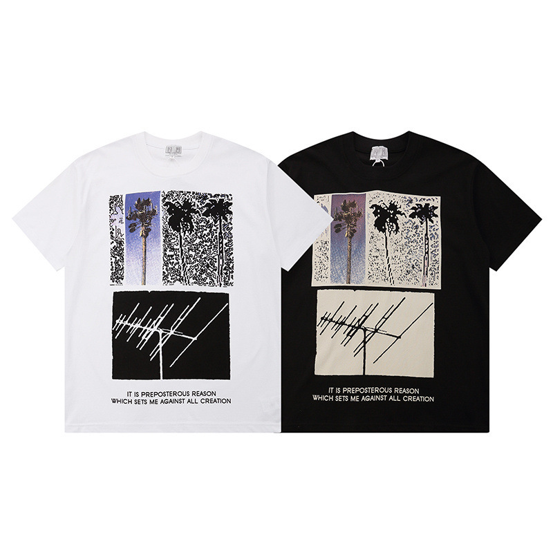 New Cav Empt C.ET All-match Beach Coconut Tree Printed Loose T-shirt Men's and Women's Loose Couples Top for Hair