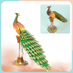 Wooden DIY Peacock Model 3D Stereo Puzzle, Children and Adults' Intelligent Toy Assembly, Exquisite and Elegant, Perfect for Street Vending