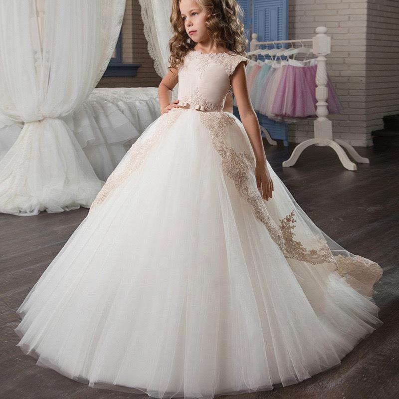 Vestido de los nuevos niños europeos y americanos Vestido de la cola de los niños medianos y grandes pasarela de las niñas Princesa vestido de noche de banquete de cumpleaños hinchado