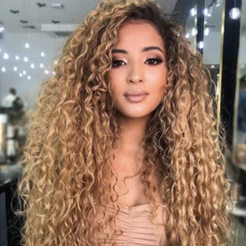 2022 New Product Amazon Wig Long Curly Hair African Small Curly Hair Wig Gradient Brown High Temperature Silk Synthetic Fiber Wig