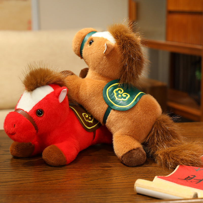 2026 Year of the Horse Mascot Doll Lying on Saddle Pony Doll Zodiac Stuffed Toy Pendant Annual Party Gift