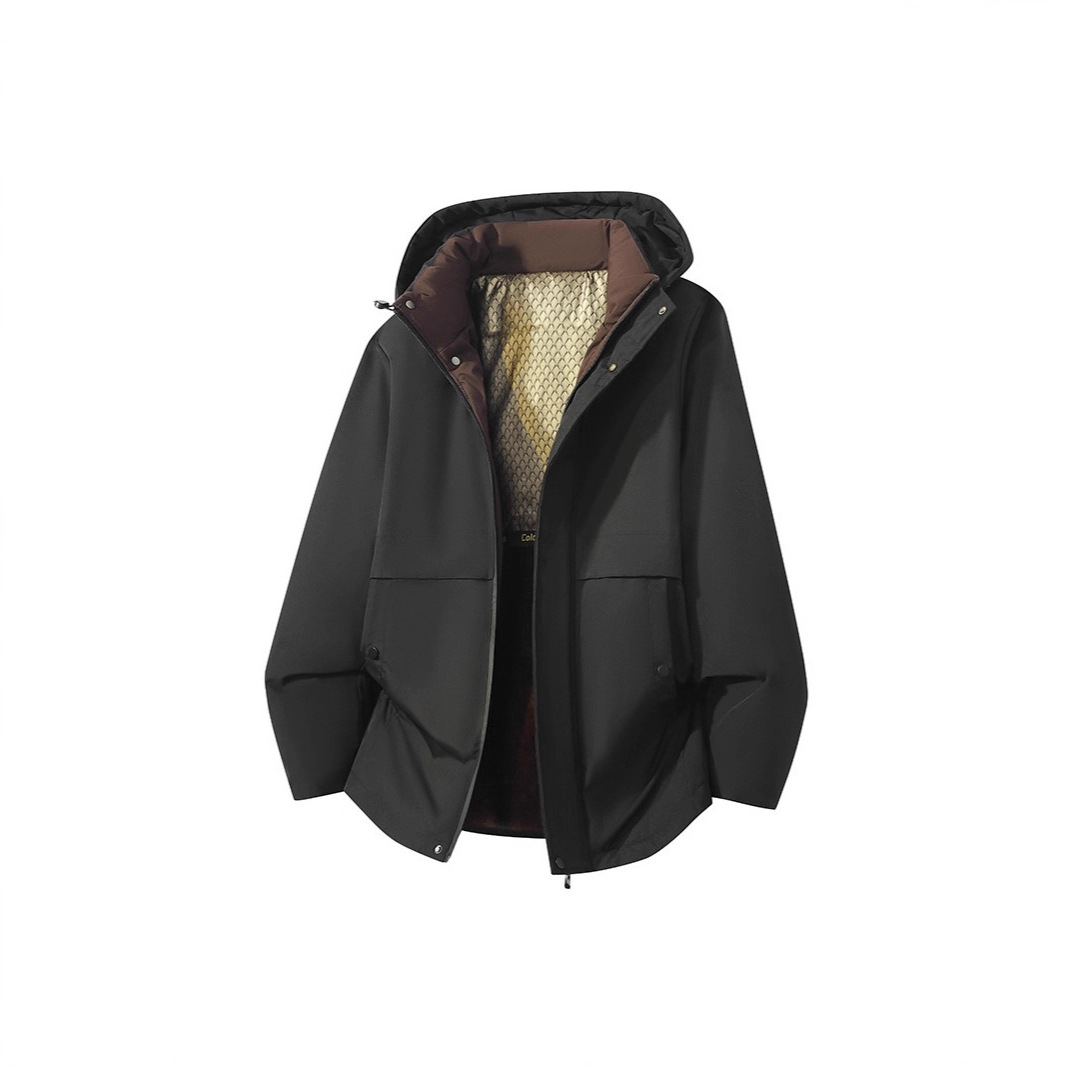 Winter Coat Men's Thickened Padded Jacket Business Casual Down Padded Jacket Medium And Long Padded Jacket Men's Black Gold Warm_viptrois.com
