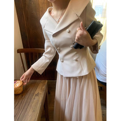 发华花花 高干女主~韩版气质收腰显瘦双排扣西装外套2025秋季新款