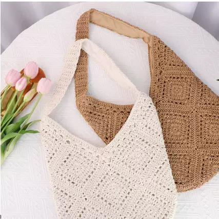 单肩棉线草编包包女高级感手工编织包大容量手提托特包度假沙滩包