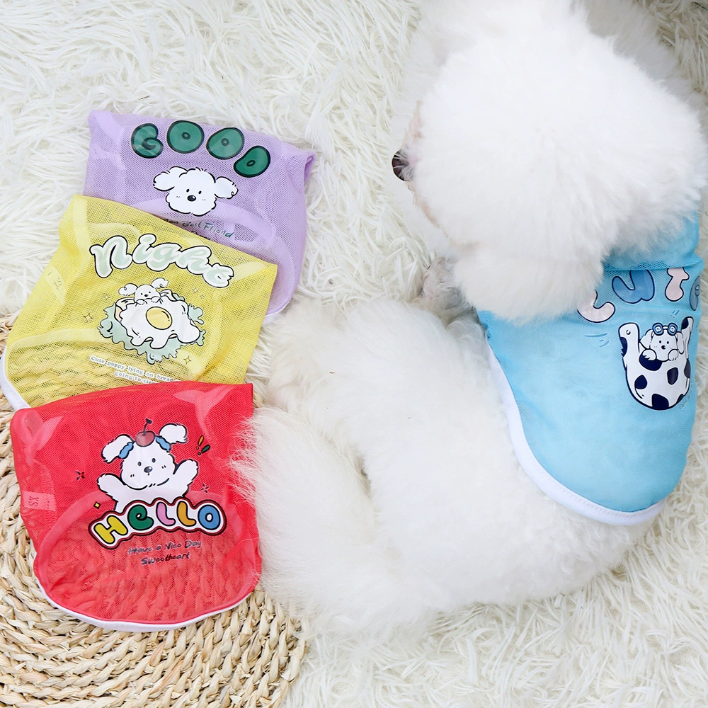 Кошка и собака одежда весной и летом сетчатый жилет тонкий милый мультяшный жилет с принтом