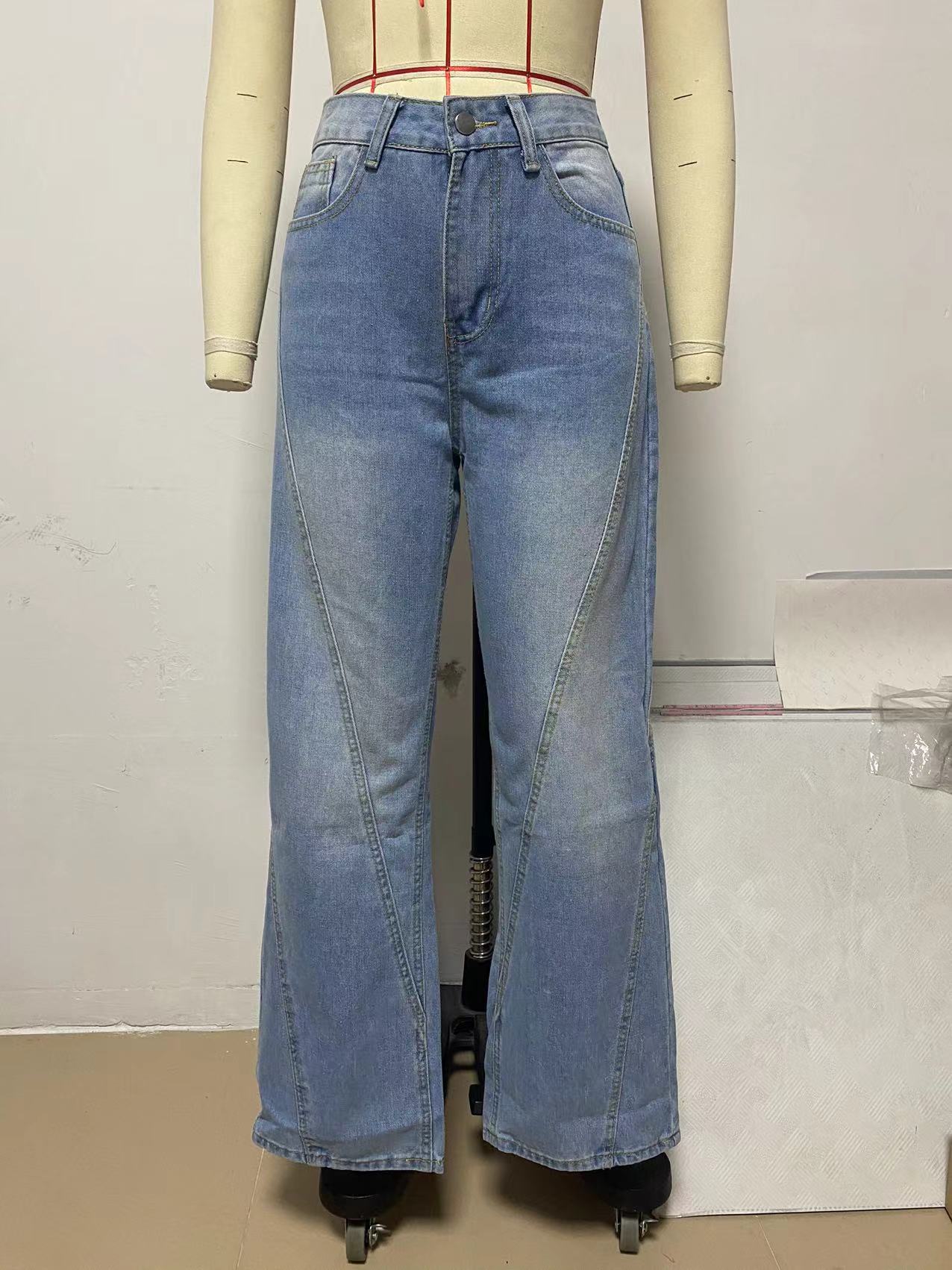 New Fashion Loose Patchwork Wide-leg Women's Jeans_voghion.com