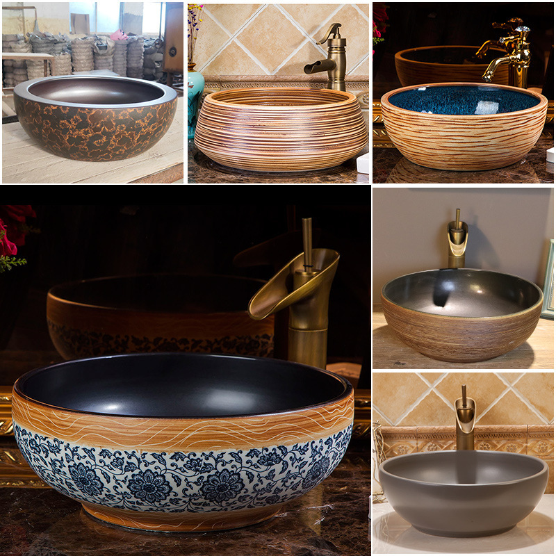 Artistic table basin bathroom cabinet basin bathroom wash basin ceramic wash basin vintage marble table basin round small