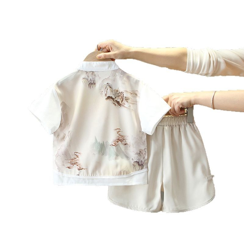 7865 Traje Tang de verano para niños 2025 Nuevos niños Nuevo estilo chino Hanfu de estilo chino Ropa de verano Ropa de rendimiento