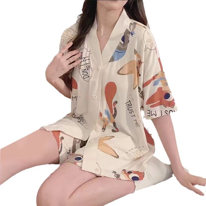 Pijamas para mujer verano lindo dibujos animados dulce traje de manga corta para mujer cárdigan suelto verano servicio a domicilio primavera y otoño