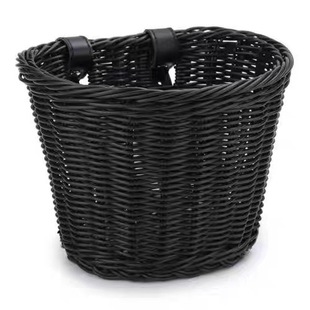 Retro rattan-like bicycle basket front basket hand-woven rattan-like plastic washable basket PU leather strap