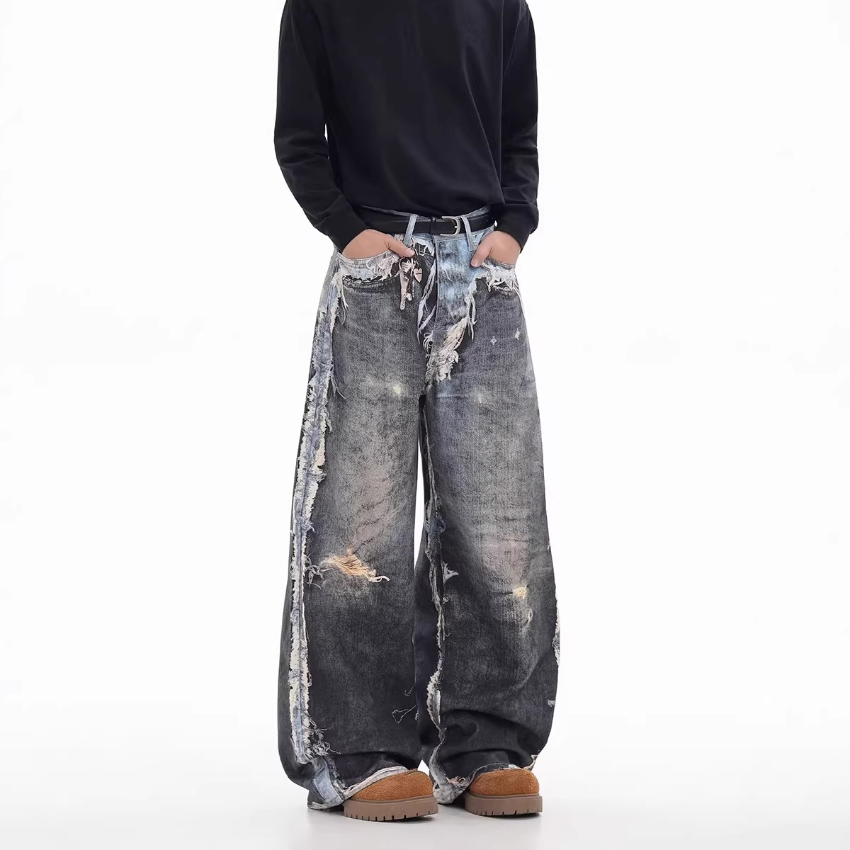 Unisex Distressed Denim Jeans 3D Printed Japanese Streetwear Style Long Pants for Men And Women_mkmklike.com