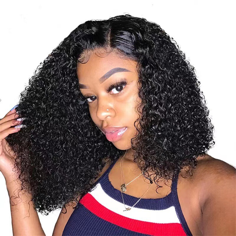 European and American cross-border lace front wig 13*4 short curly hair with middle parting, small curls, high-temperature synthetic fiber wig for women European and American cross-border lace front wig 13*4 short curly hair with middle parting, small curls, high-temperature synthetic fiber wig for women