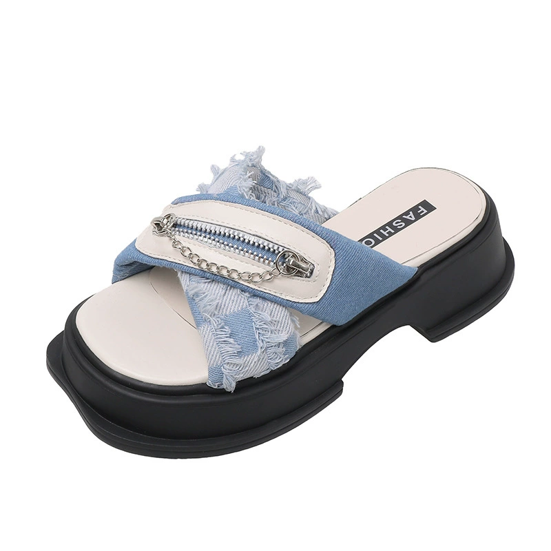 Ванна платформа для скольжения тапочки обувь сетчатая модная цепь 2022 коллекция интернет-селебрити