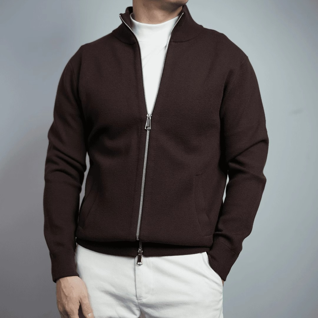 Autumn solid color cardigan with zipper