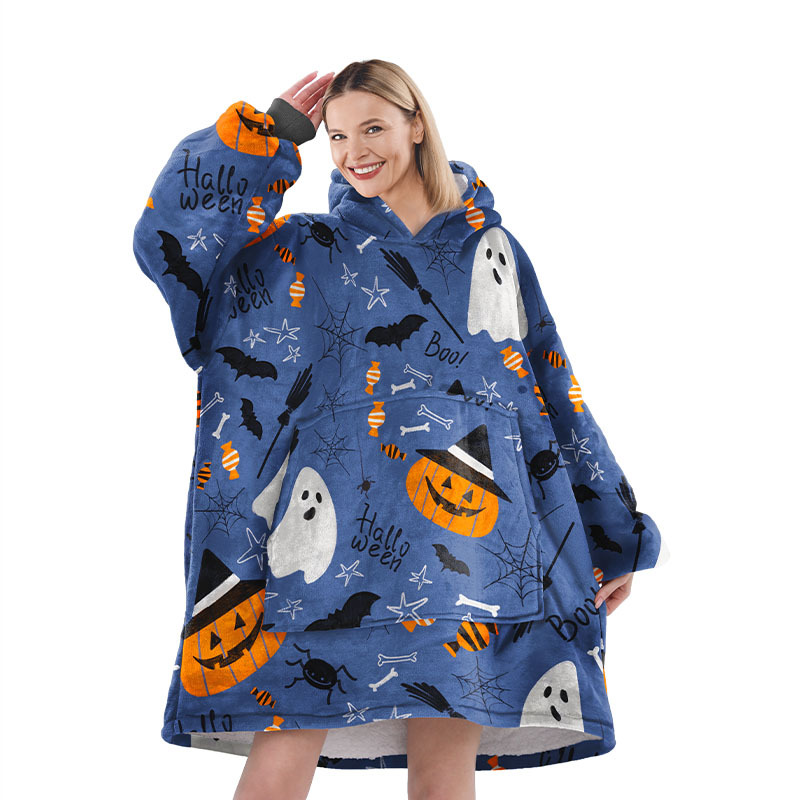 Halloween gran franela pareja ropa casera casual pijamas calentamiento europeo y americano encapuchado pijama perezoso