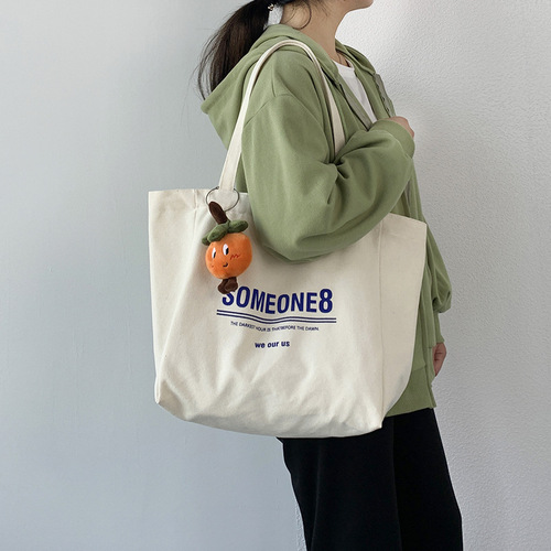Canvas bag women's single shoulder lazy style literary Japanese and Korean ins simple large capacity letter student school bag summer