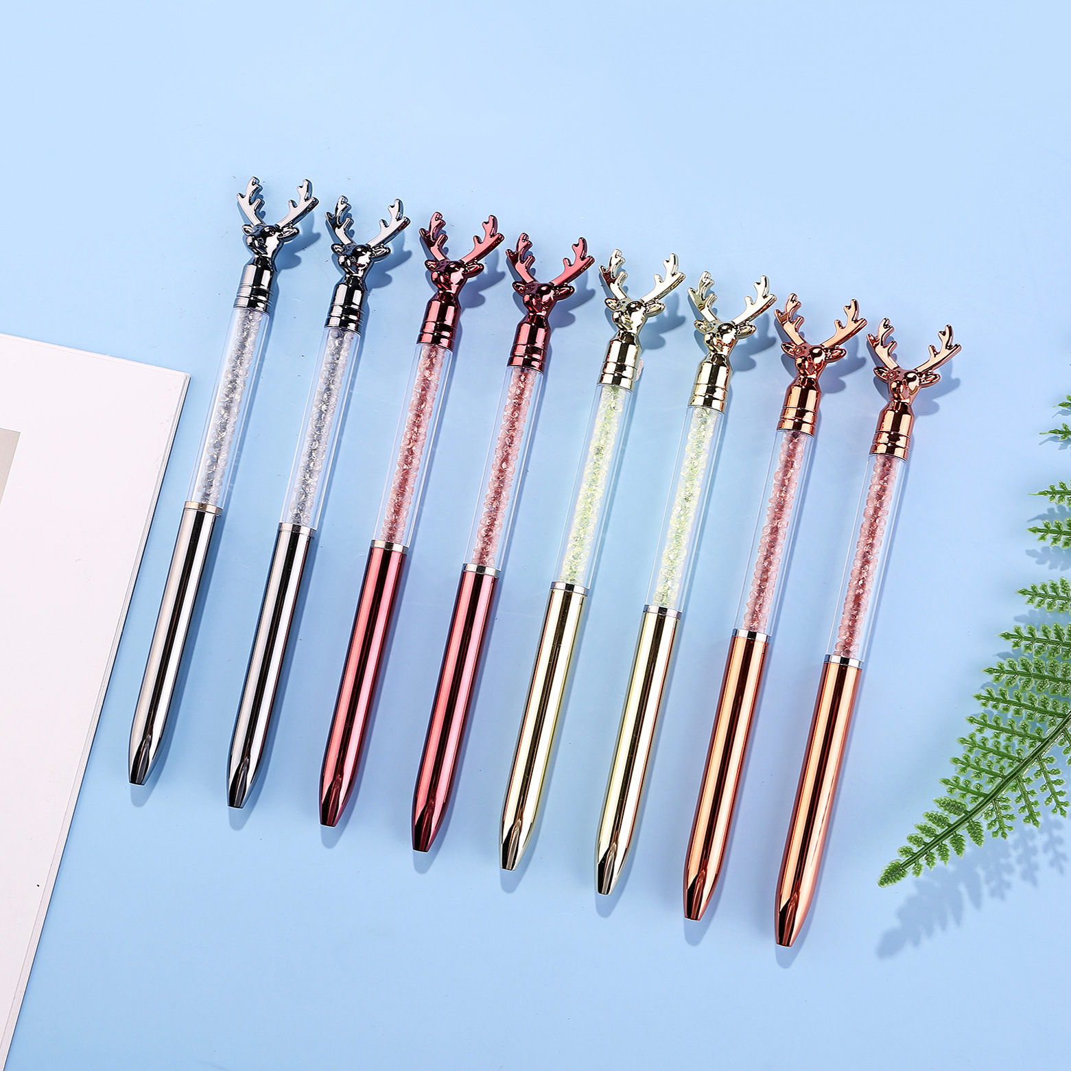 跨境水晶鹿角圆珠笔仿金属圆珠笔 学生创意水晶圆珠笔广告笔批发