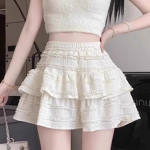 Elastic waist cake skirt, fluffy skirt, 2025 summer new dress, short skirt, girl skirt, ballet silk, anti-exposure