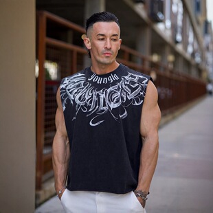 YOUNGLA American Fashion Brand Men's Vest Digital Direct Injection Printed Sleeveless T-shirt Muscle Sports Fitness Wide Shoulder Vest
