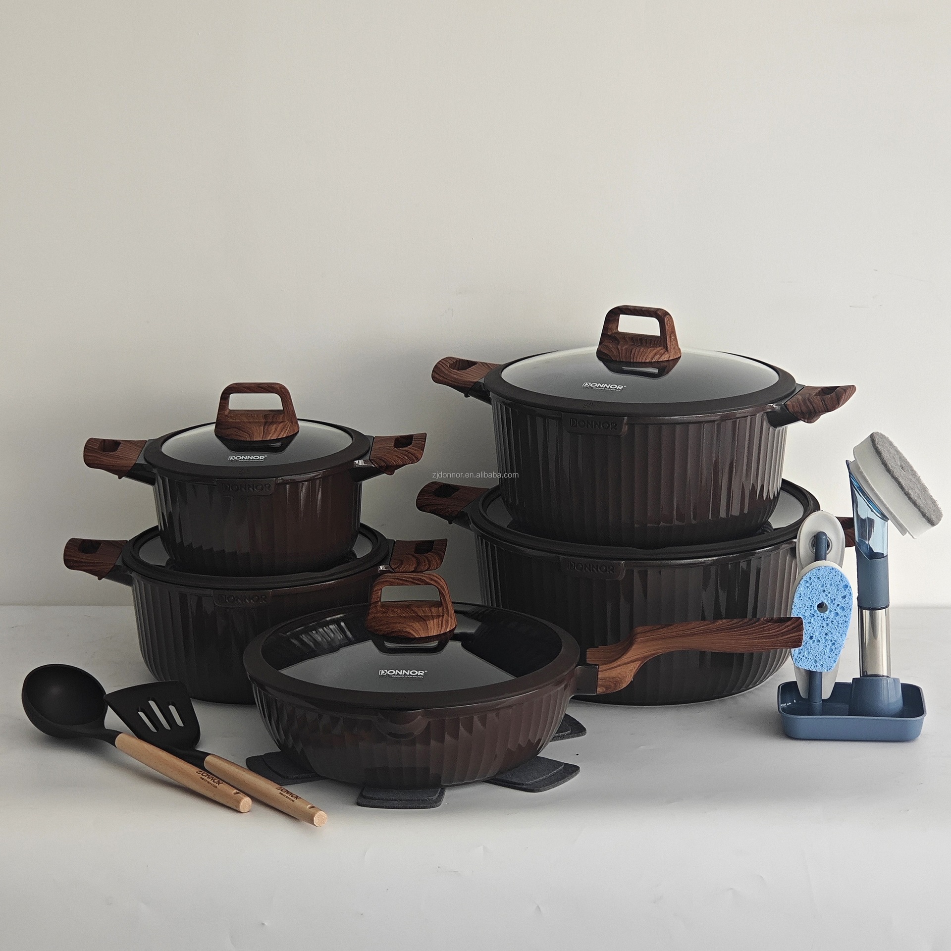 DONNOR 21 piezas de conjunto de cocinas de aluminio verticales antiadherentes, platas de mármol de aluminio