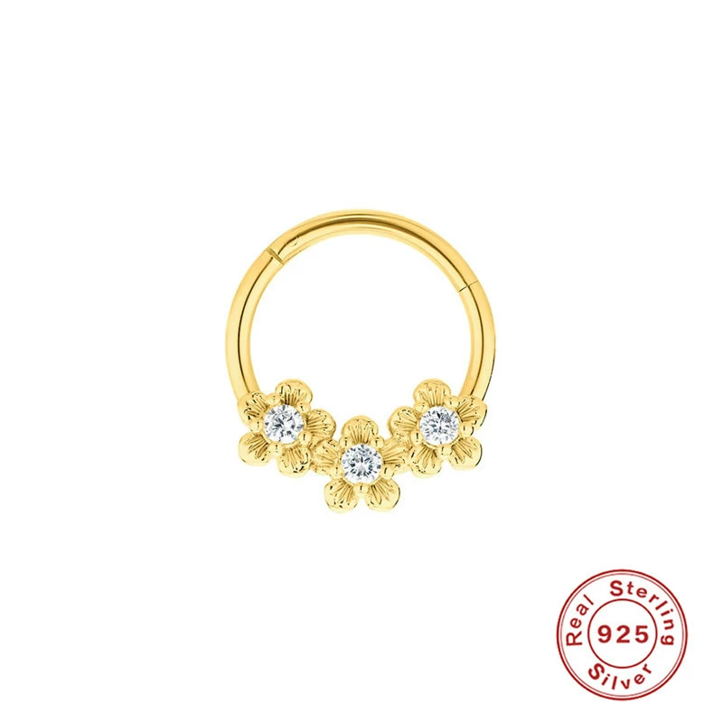 Серьги, фирменное пирсинг-кольцо, серебро 925 пробы, цветочные, микрорешетка инкрустация, без Amazon
