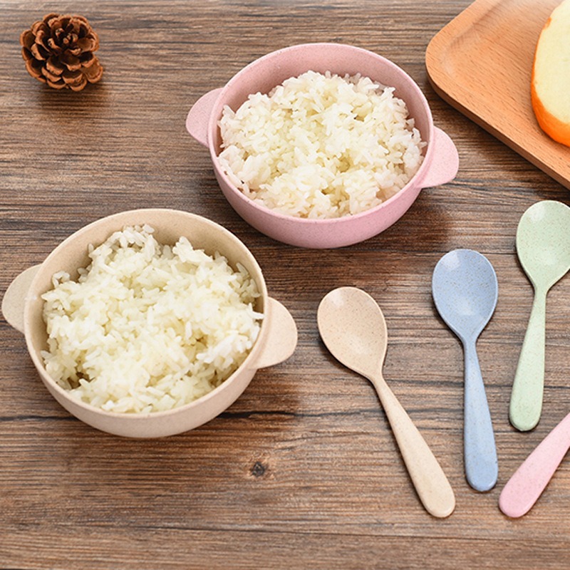 Tazón de Paja de Trigo para el Hogar, Tazón Infantil para la Mesa, Tazón de Arroz Aislado, Apto para Microondas, Tazón Pequeño Anti-caídas