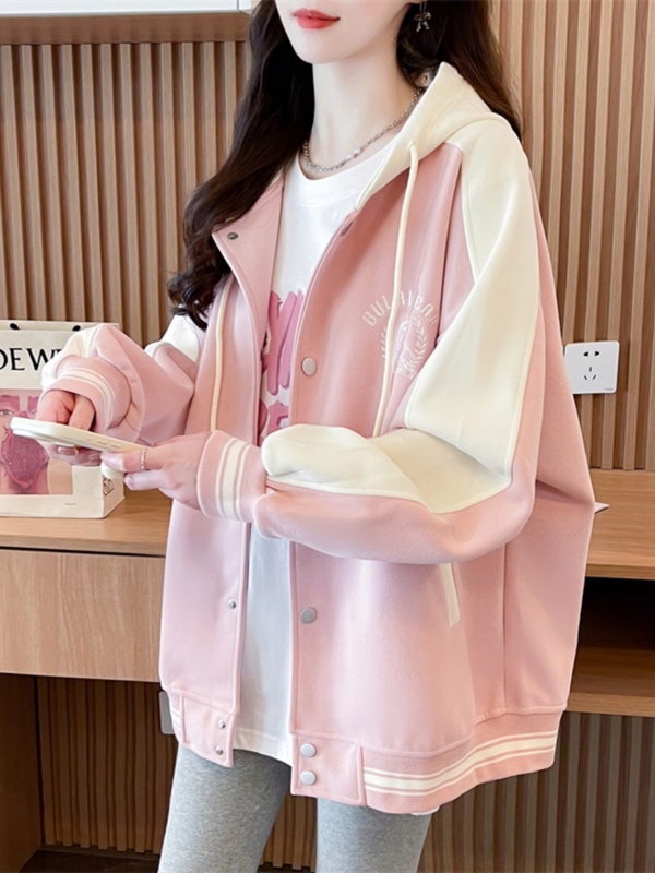 早秋棒球服外套女春秋季韩版宽松大码百搭拼色初中生薄款开衫卫衣|undefined
