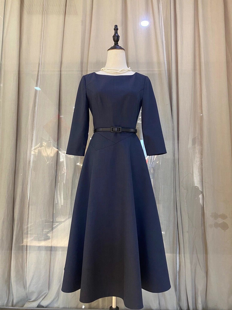 New French Women Retro Fashion Dress Swing Ladies Midi Elegant